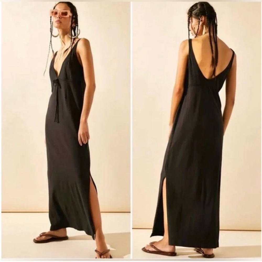 Free People "Essential Tank Midi Dress" Sleeveless Black Size-M Cover-Up